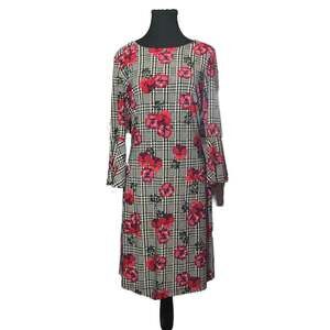 Tommy Hilfiger Women's Houndstooth Floral Print Bell Sleeve Sheath Dress